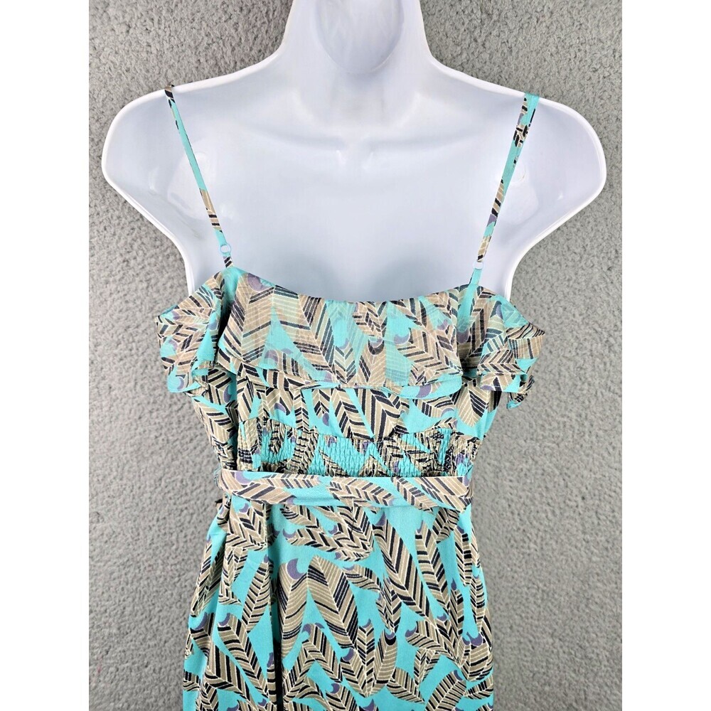 MM Couture Maxi Dress Large Jade Green Feather Ruffle Smocked Waist Boho Trendy - Picture 5 of 13